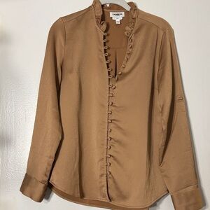 Express Camel Portofino Slim Long Sleeve Blouse